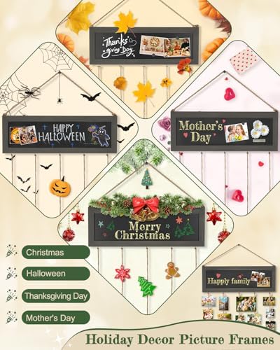 Bikoney Hanging Picture Frame Collage with Blackboard - Weathered Grey - Image 5