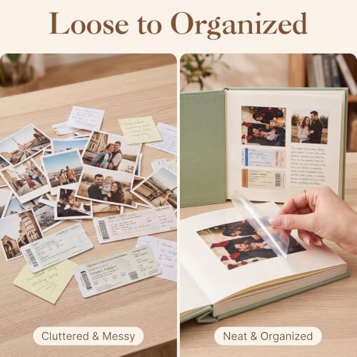 Self-Adhesive Scrapbook Album 11 × 10.6 In, Linen Cover, Sage Green - Image 6