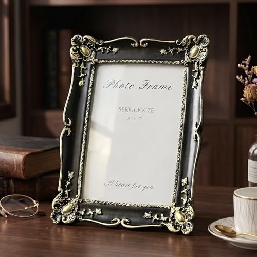 Cuspin 5x7 Picture Frame Black and Gold Vintage Ornate Resin Frame - Image 2