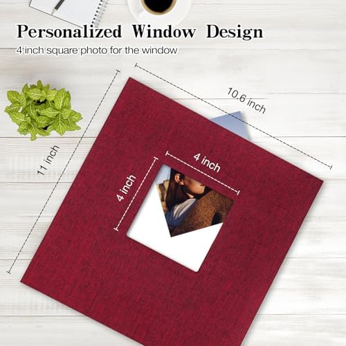 potricher Self Adhesive Photo Album 80 Pages, Linen cover, Red - Image 2