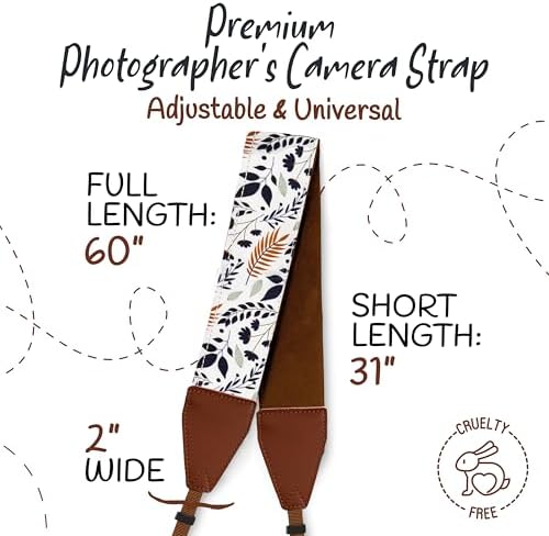 Art Tribute Camera Strap - Shoulder, Crossbody & Neck Camera Strap for Photographers, Fits All Cameras, Canon Nikon Sony Fujifilm, Padded Strap W/Quick Release, Embroidered Cotton & Leather Ends - Image 5
