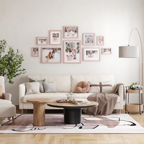 Egofine 8x10 Picture Frames Set of 4, Made of Solid Wood Covered by Plexiglass 4x6 and 5x7 with Mat or 8x10 without Mat, for Table Top Display and Wall Mounting Photo Frame Peach Pink - Image 6