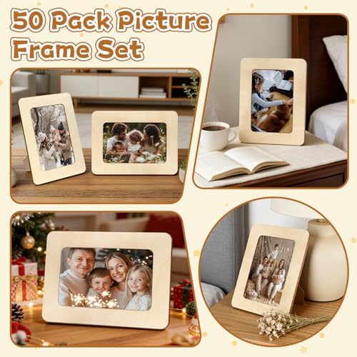 VOKOY 50 Pack Wooden Picture Frames for Crafts, DIY Wood Craft Picture Frames Bulk for 4" x 6" Photos,Unfinished Standing Photo Frames DIY Crafts Wood Decorate for Birthday Party Gifts - Image 7