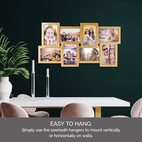 MELANNCO Collage Picture Frame for Wall, 24x12 Inch Gold Photo Collage Frame with 8 Openings for Four 6x4 and Four 4x6 Photos, Staggered Multi-Photo Display, Sawtooth Hangers Included - Image 4