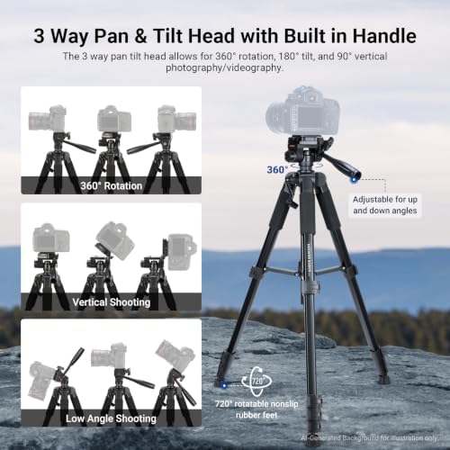 NEEWER Basics TP56 Camera Tripod, 74" Tripod with Cell Phone Holder Mount - Image 4