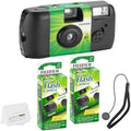 Fujifilm QuickSnap Flash 400 Disposable 35mm Camera + Hand Strap + Quality Photo Microfiber Cloth (2 Pack) by FUJIFILM