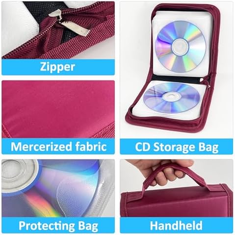 DVD Case CD Storage,40 Capacity CD Cases Holder DVD Storage Case Holders CD DVD Disc Case Storage Wallet Binder for Car Home Office Travel (40 Rose) - Image 3