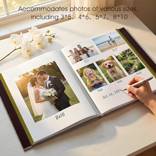 Photo Album Holds 3X5, 4X6, 5X7, 6X8, 8X10 Photos, Leather Cover, Magnetic Self-Stick Page, Hand Made DIY Albums (Brown, Large) (Pack of 2) - Image 2