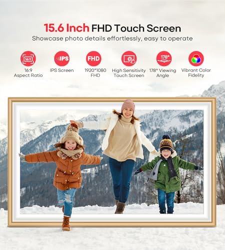 64GB Frameo 15.6" Digital Picture Frame Large 1920 x 1080 IPS FHD Touch Screen WiFi Electronic Photo Frames Share Moments Instantly Anywhere Best Gifts for Parents and Grandparents Golden White - Image 4