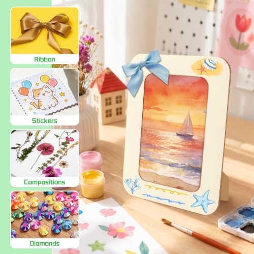 VOKOY 10 Pack Wooden Picture Frames for Crafts, DIY Wood Craft Picture Frames Bulk for 4" x 6" Photos,Unfinished Standing Photo Frames DIY Crafts Wood Decorate for Birthday Party Gifts - Image 7