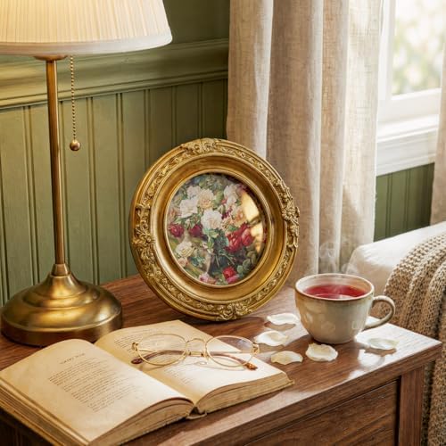 Cuspin Vintage Picture Frame 4x4 Gold Frame, Ornate Round Resin Frame - Image 2