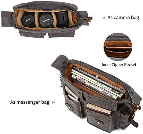 Kattee Vintage Leather Canvas DSLR SLR Camera Bags for Men - Image 4