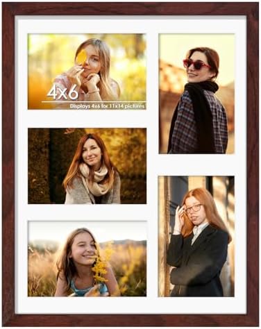 DUENPY 11x14 Collage Frame For 5 4x6 Photos Redwood by DUENPY