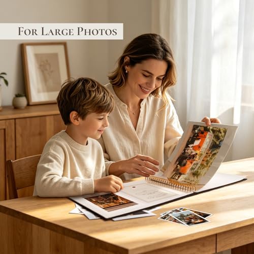 Vienrose Large Scrapbook Album 15.8 x 11.8 Inch, Linen Cover Photo Album with 40 Plastic Sleeves, Spiral Bound DIY Scrapbook for Photos, Kids Artwork, Certificates, Wedding Baby Travel, Black - Image 6