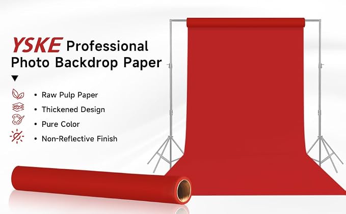 YSKE-Seamless Red Paper Backdrop Roll for Photography, Photo Background, and Photoshoot Cover–Roll of Paper with Backdrop Cover for Background Stand,Thick Anti-Wrinkle Matte(53''x16.4' Scarlet) - Image 3