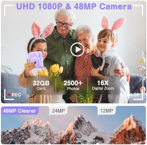 Kids Camera Instant Print, Dual-Lens 48MP Digital Camera,Purple,Aasonida - Image 5