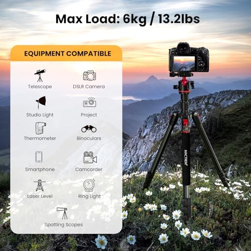 MACTREM Heavy Duty Aluminum Camera Tripod 67" Travel Monopod 360° Ball Head - Image 4