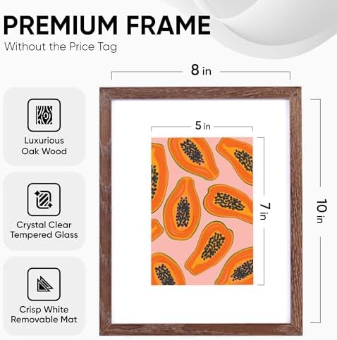 Homeforia 10x8 Picture Frame Brown, High End Dark Oak 10 x 8 Walnut Wooden Frames with Mat 5 by 7 Photo, 10x8 Wood Frame Matted to 5x7 Print, Wall or Tabletop Frame, Tempered Glass, Wall Kit, Set of 1 - Image 3