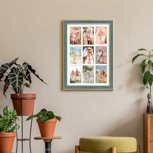 Suede 13.5x19.5 Picture Frame Display 9 Opening 4x6 Picture Frames Collage Wall Decor with Mat,Multi Photo Frame for Plexiglass,Wall Decor,1Pack,Blue - Image 6