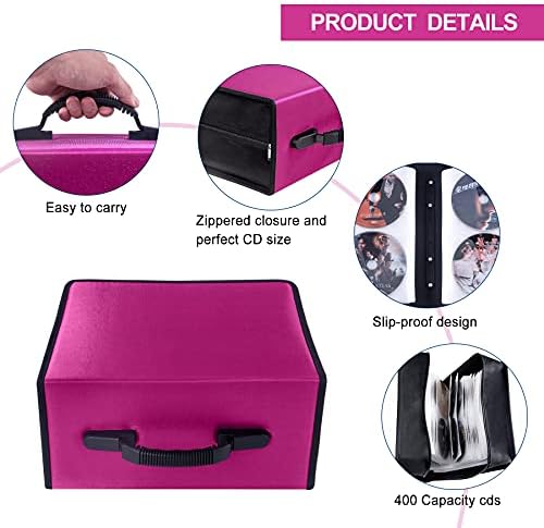 CD/DVD Portable Storage Binder with Handle, 400‑Capacity,(Rose) - Image 2