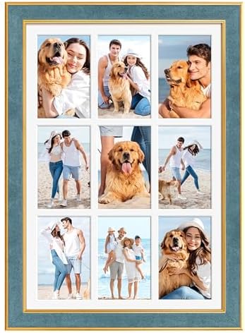 Suede 13.5x19.5 Picture Frame Display 9 Opening 4x6 Picture Frames Collage Wall Decor with Mat,Multi Photo Frame for Plexiglass,Wall Decor,1Pack,Blue - Image 3