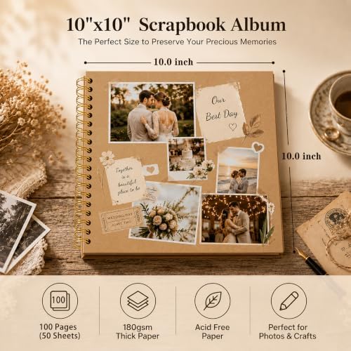 10x10 Inch DIY Scrapbook Album 100 Pages (50 Sheets), Hardcover Kraft Paper - Image 2