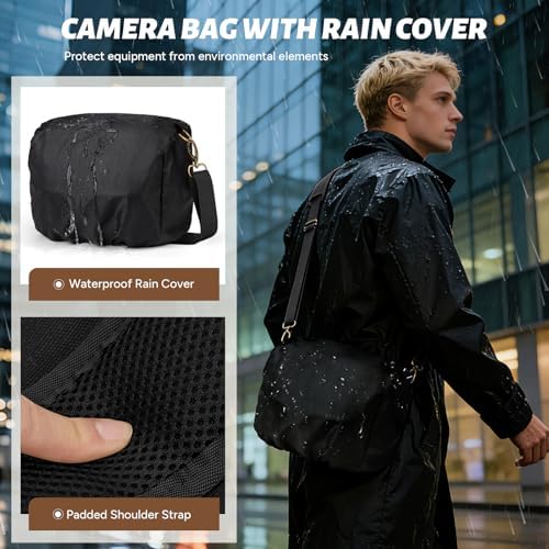 RAINSMORE Camera Bag, Vintage Canvas Camera Sling Bag Crossbody Camera Case - Image 5