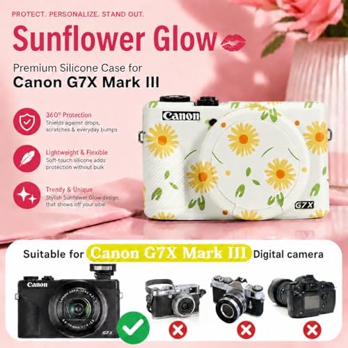 Camera Case for Canon G7X Mark III,Soft Silicone Protective Cover with Removable Lens Cap,Shockproof Anti-Scratch Compatible with Canon PowerShot G7X3 for Women (Beige Floral) - Image 2