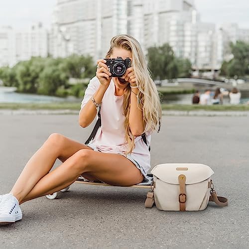 BAGSMART Canvas Crossbody Camera Bag with Rain Cover Women Men, Ivory White - Image 6