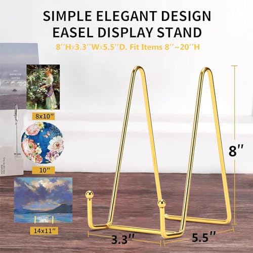 3 Pack 8 Inch Plate Stands for Display, Plate Holder Display Stand, Picture Frame Stand Black Metal Frame Holder Stands for Book,Small Easel,Decorative Plate,Photo and Platter,Tabletop Art-gold - Image 3