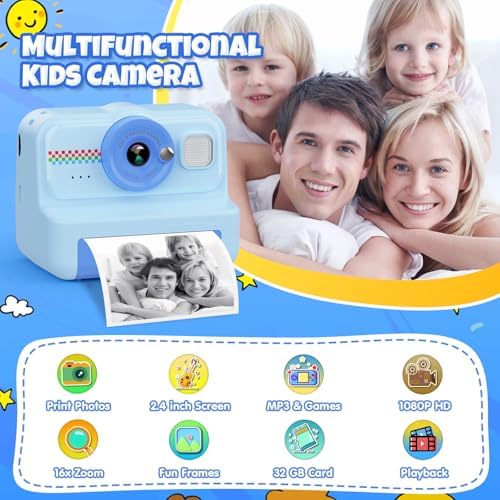 HiMont Kids Camera Instant Print, 1080P HD Instant Print Camera for Kids with 3 Rolls Print Paper & 32GB Card, Selfie Digital Camera for Kid, Ideal Kid Toys Gifts for Boys & Girls Age 3-14 (Blue) - Image 2