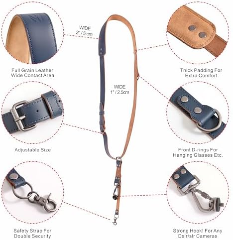 Padwa Lifestyle Blue Single Camera Harness Strap for One Camera - Professional Single Full Grain Leather Camera Harness,Quick Release Gear DSLR Camera Straps for Photographers - Image 2