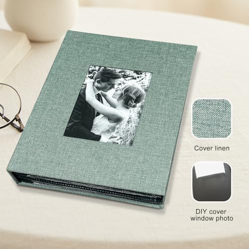 Photo Album 4x6 with 200 Pockets, Slip-in Picture Albums, Linen Cover Memory Book with Front Window, Black Page Vertical Photo Book for Wedding, Family, Anniversary, Baby, Vacation(Green) - Image 7