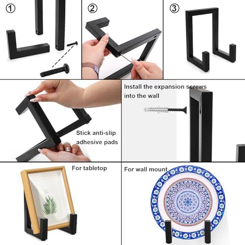 2 Pack Large Plate Stands, 8" Tall Picture Stands for Display, Industrial-Style Metal Wall Mount Photo Frame Holders, Heavy Duty Black Tabletop Easels for Pictures, Books, Platters, Artworks - Image 3