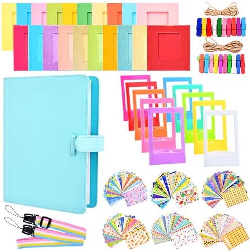 Sunmns Accessories Bundle Kit Compatible with Fujifilm Instax Mini 13 12 11 9 8 90 70 Instant Camera, Include Album, Film Stickers, Photo Frames, Hanging Frame, Strap (Blue) by Sunmns