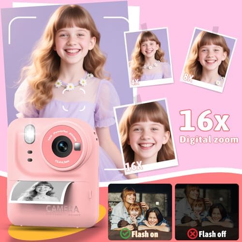 Okaloka Kids Instant Print Camera Toys,1080P HD Toddler Digital Video Camera,Christmas Birthday Gifts for Girls Boys Age 3-12 Year Old - TF Card Included (Pink) - Image 6