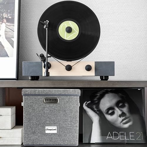 ZEDKEHO Vinyl Record Storage Box Set of 2 - Album Storage Holds 100+ Single Records, Decorative LP Storage Organizer Crate with Lid, Sturdy Moving Boxes for Records - Image 5