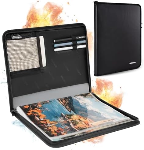 AUROTIER Fireproof Art Portfolios 11"x14" 30 Pockets Display 60 Pages Water-resistant Art Painting Portfolio Folder with Clear Plastic Sleeves Presentation Book for Artwork Document Contract Organizer by AUROTIER