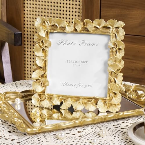Cuspin 6x6 Picture Frame Gold Vintage Square Resin Photo Frame(Ginkgo Leaf) - Image 4
