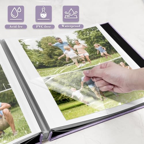 Large Photo Album Self Adhesive, DIY Scrapbook Album for 4x6 8x10 Pictures, 40 Pages Light Purple Linen Cover Memory Book, Ideal Gift for Family Travel Wedding Baby Christmas Anniversary - Image 4