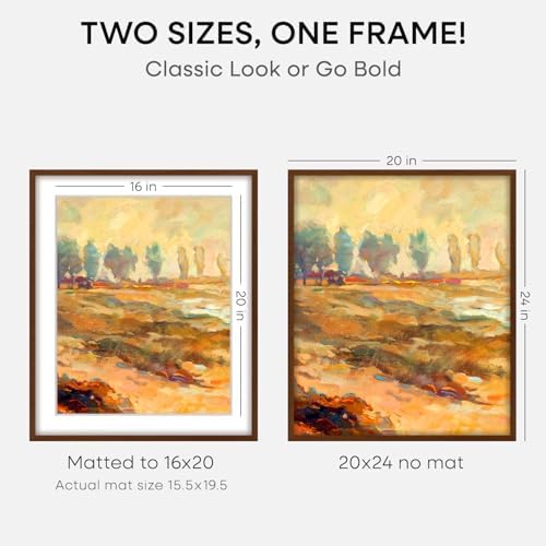 Homeforia 20x24 Brown Oak Picture Frame, High-End Wood, 16x20 Mat, Glass - Image 2