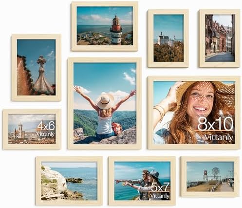 Vittanly 10 Pack Picture Frames Collage Wall Decor, Natural by Vittanly