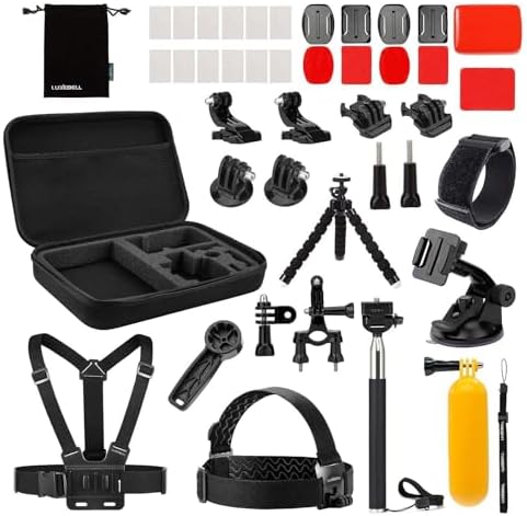 Luxebell Action Camera Accessory Kit for GoPro Hero Black Silver 13 12 11 10 9 8 7 6 5 4 Session Max Akaso Xiaomi Accessories Tripod Head Chest Bike Mount Carrying Case by Luxebell