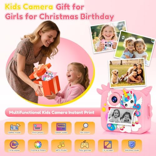 OTJ Kids Camera Instant Print for Girls Boys - Selfie Toddler Digital Toy Camera Gift Set, Christmas Birthday Gifts for 3 4 5 6 7 8 9 10 Years Old Kids - Image 3