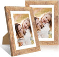5x7 Picture Frame Set of 2, 5 x 7 Wood Photo Frames with Mat for 4x6, Natural Wooden Frame with Real Glass Cover for Wall and Tabletop Display,Brown by CCDCC