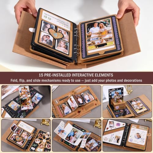 Handmade DIY Scrapbook Photo Album – 3D Interactive Memory Book Kit for Wedding, Anniversary, Family Photos, Travel, Birthday Gift - Brown - Image 3