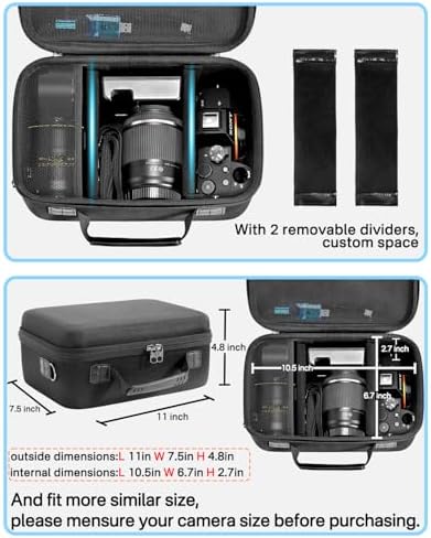 RAIACE Hard Case Compatible with Sony Alpha 7 II III IV/7R V Camera, for Nikon, for Canon, for Pentax and More.Large Capacity With Mesh Pocket for Lens, Charger, Cables, Cards and Accessories.-Black - Image 4