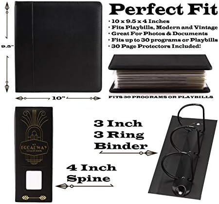 2Fold Binder for Holding Broadway Play Program and Theater Programs with 30 Custom Sheet Protectors - PU Leather - Fits Programs from Mid 1980s to Modern (Black/Gold Foil w/Window) - Image 2