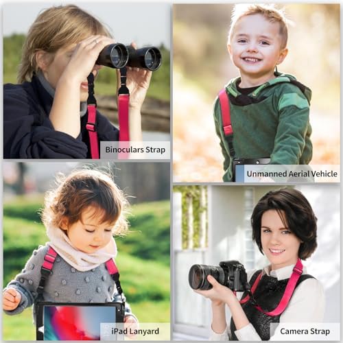 FIEIL 5 Pack Nylon iPad Strap, Adjustable Camera Neck Strap, Comfortable Shoulder Strap for iPad, Cellphone Tablet, Camera, Laptop, Binocular, Luggage Bag(Rose red Universal Neck Lanyard) - Image 3