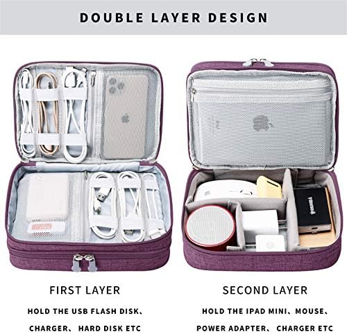 Lanola Travel Cable Organizer Bag, Electronic Accessories Case Portable Double Layer Cable Storage Bag for Cord, Charger, Flash Drive, Phone, SD Card,Personal Items - (Purple) - Image 3